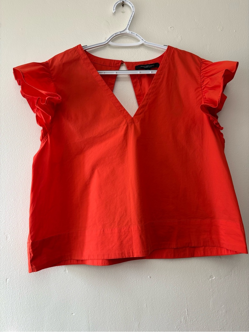Marc New York Ruffle Sleeve V-Neck Keyhole Back Poplin Top XL